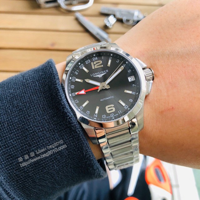 浪琴複刻男士手錶 LONGINES康卡斯系列優雅腕表運動GMT腕表  gjs2180
